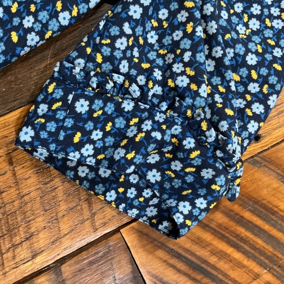 Draper James Navy Blue Yellow Floral Ruffle Hem Short Sleeve Dress Size M - Picture 2 of 7